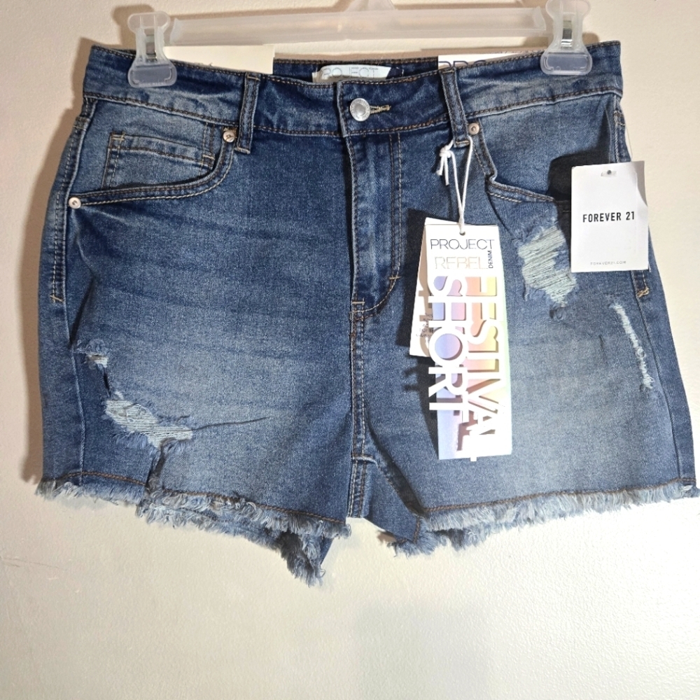 Forever 21 Blue Distressed Jean Shorts